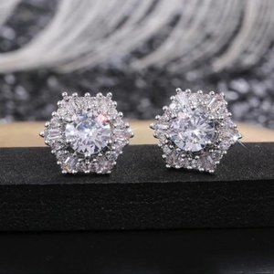 NEW DIAMOND 925 STERLING SILVER HEXAGON EARRINGS